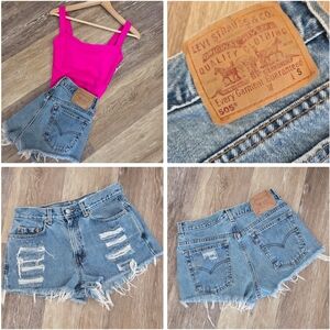 Levi's VTG 505'S High Rise Denim Jean Shorts Distressed Frayed Cutoff High Waist